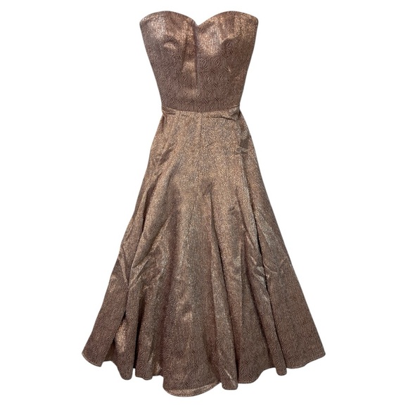 DRESS THE POPULATION NWT VIVIENNE METALLIC  ROSE GOLD STRAPLESS A LINE  SZ XXS - Picture 2 of 7